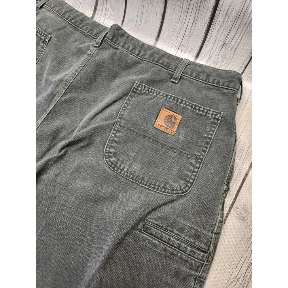 Carhartt B149 OLD Mens 44 Oil Green Canvas Carpenter Cargo Shorts Y2K Vintage